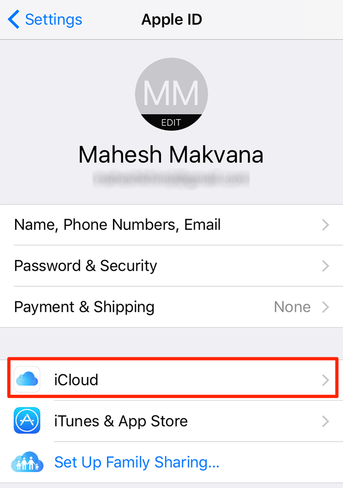 Apple ID Settings window with iCloud highlighted