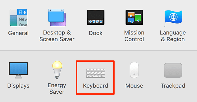 Keyboard selected in System Preferences window 