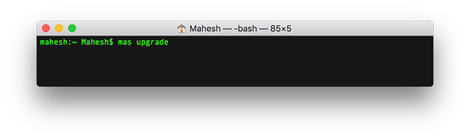 Terminal window with mas upgrade command