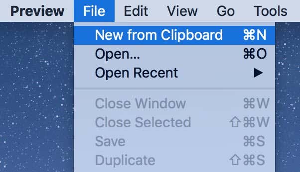 New from Clipboard selected under File menu 