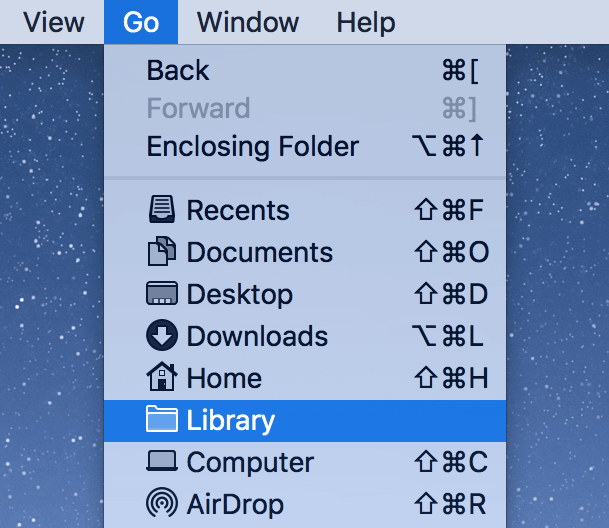 Library menu option under Go