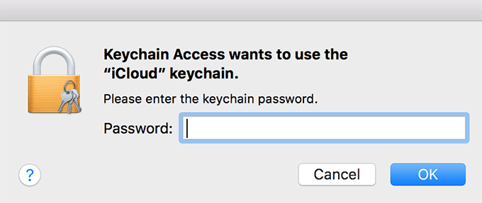 Enter password for Keychain Access window
