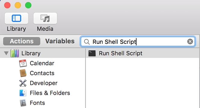 Run Shell Script in Actions window