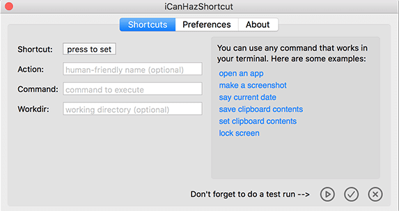 "Press to set" shortcut window