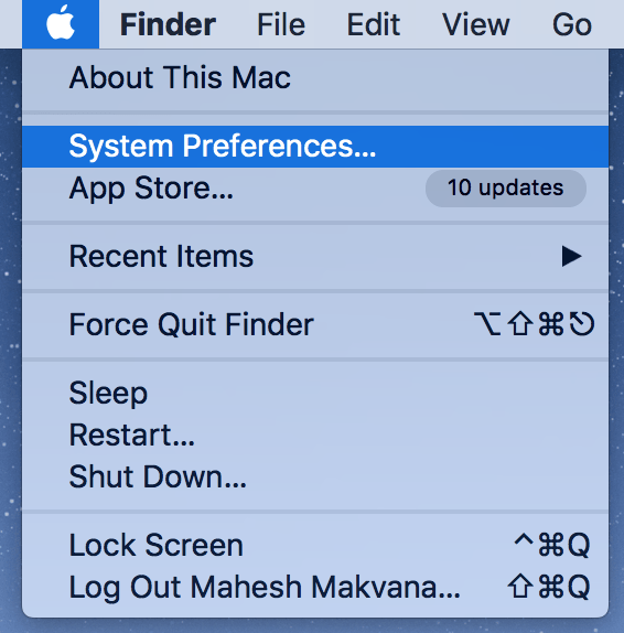 System Preferences under Apple menu