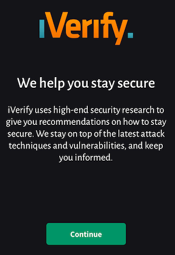 iVerify welcome screen