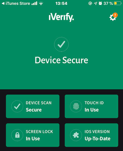 iVerify Home screen 