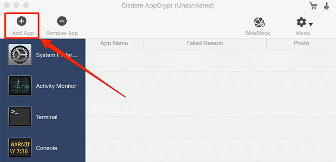 AppCrypt window with Add App button highlighted 