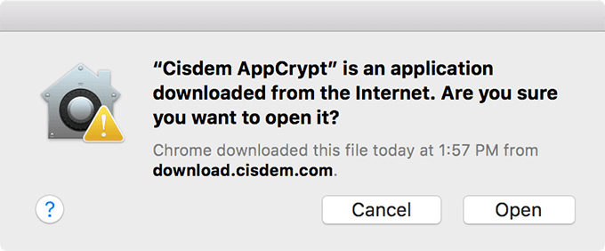 Warning message window when opening AppyCrypt