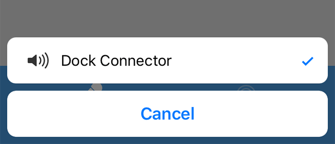 Dock Connector menu selected 