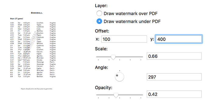 Watermark preview window