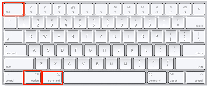 Apple Keyboard with esc, option, and command buttons highlighted