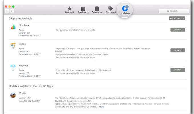 Updates tab in iTunes 