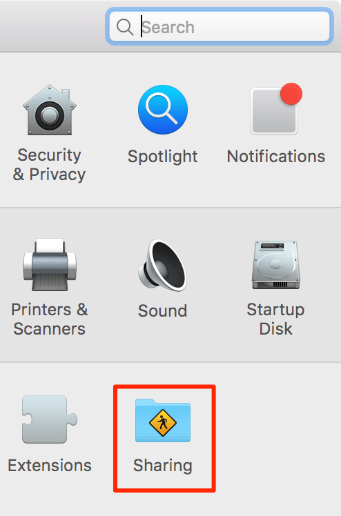 Sharing in System Preferences window