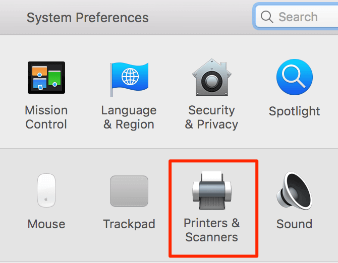 Printers & Scanners in System Preferences window 