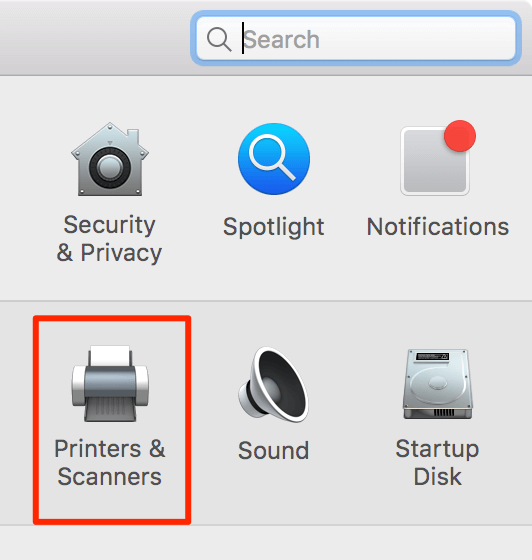 Printers and Scanners in Systems window