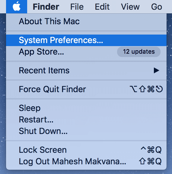 Apple -> System Preferences menu selected 