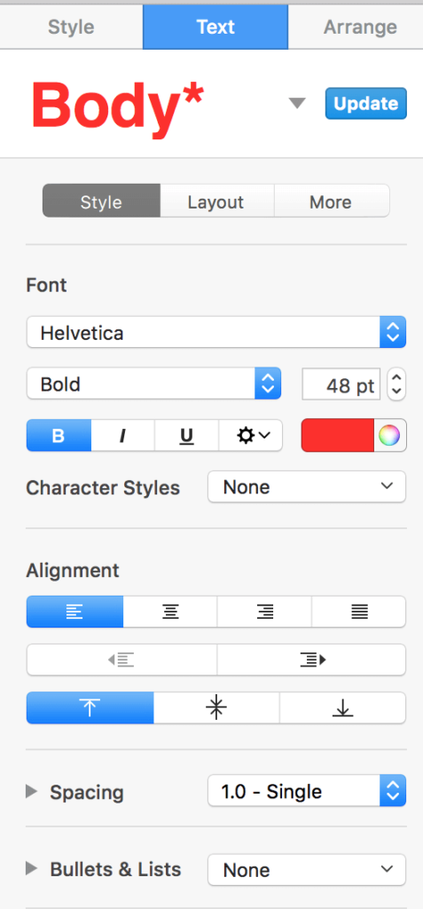 Text Style tab in Documents