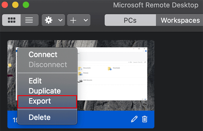 Right-click menu with Export selected