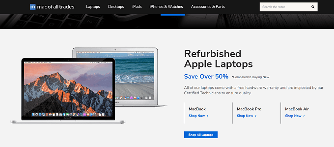 Refurbished Apple Laptops at Mac of All Trades website 