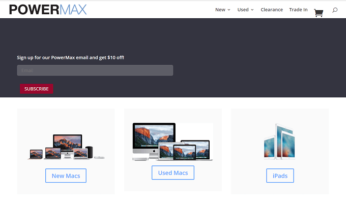 PowerMax website with used Macs