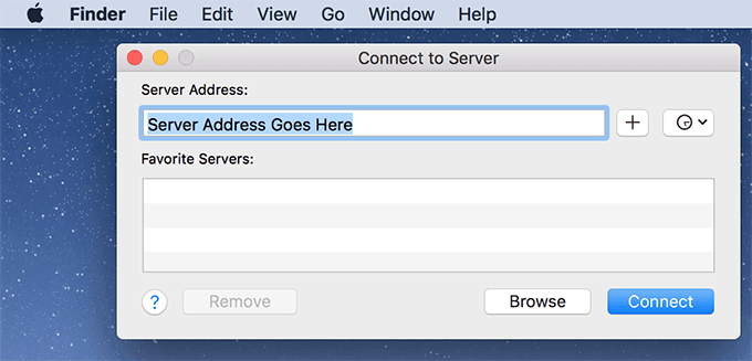 Connect to Server window