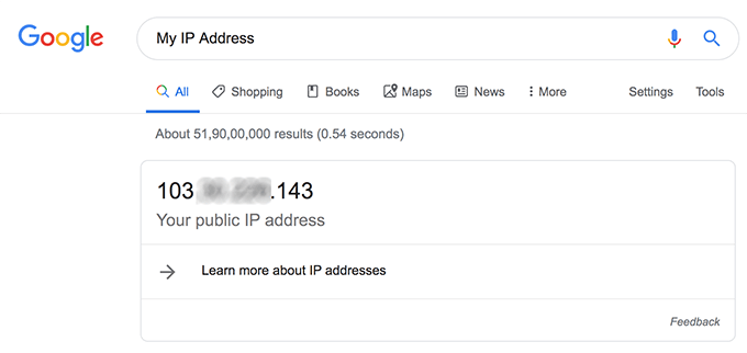 My IP Address shown in Google