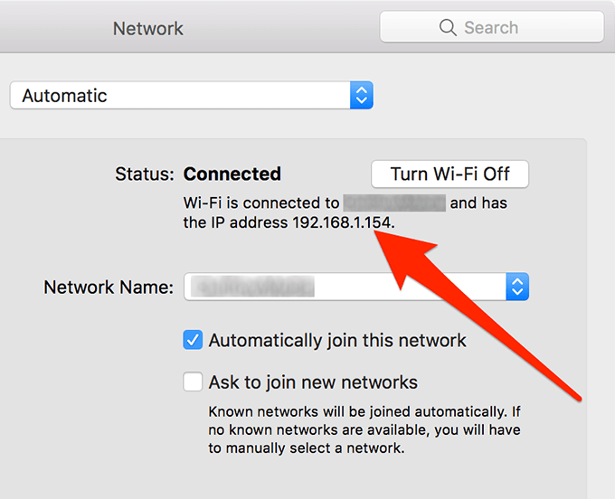 IP address in Network settings