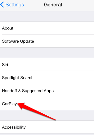 CarPlay in General Settings