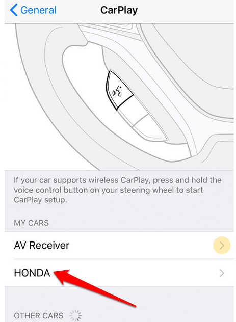 Honda in CarPlay settings 