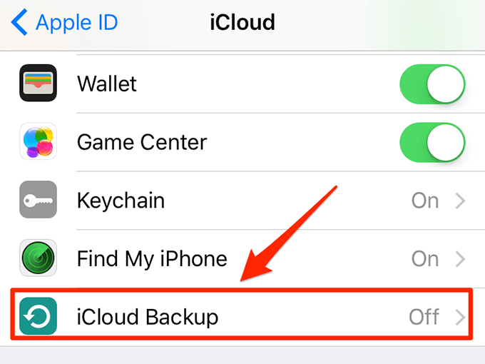 iCloud Backup disabled in iCloud settings