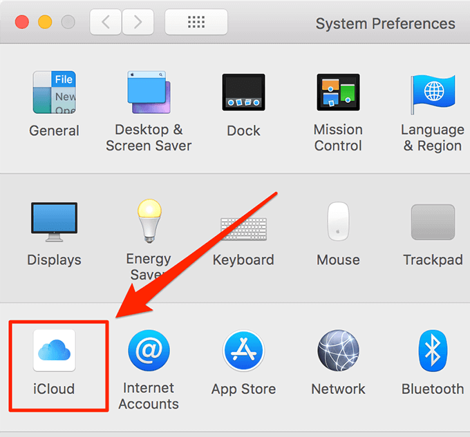 iCloud in System Preferences window