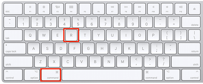 Command and R buttons highlighted on Apple Keyboard 