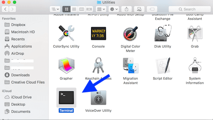 Terminal in Utilities window 