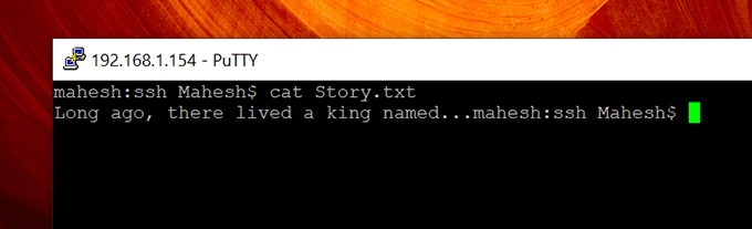 Contents of cat Story.txt file