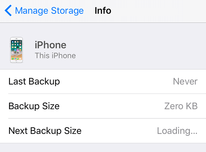 Storage info in Manage Storage