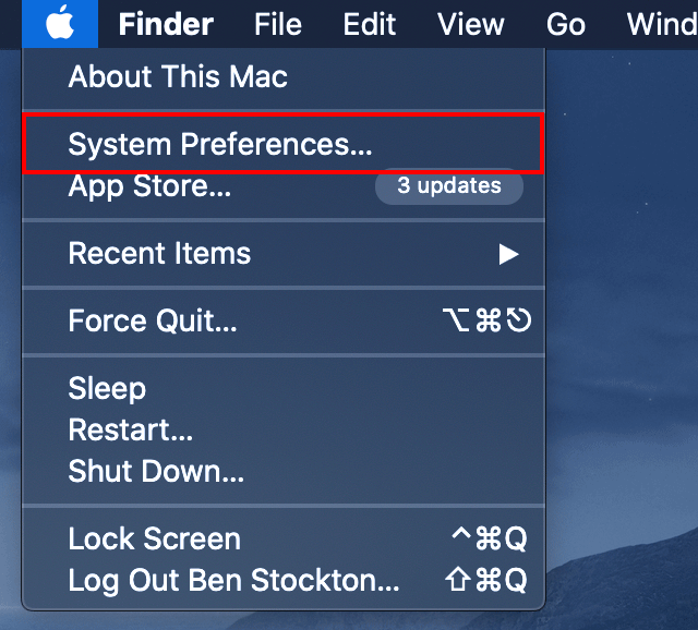 System Preferences in Apple menu 