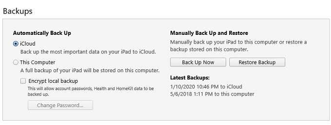 Automatically Back Up to iCloud in Backups window 