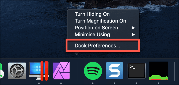 Dock Preferences in right-click menu 