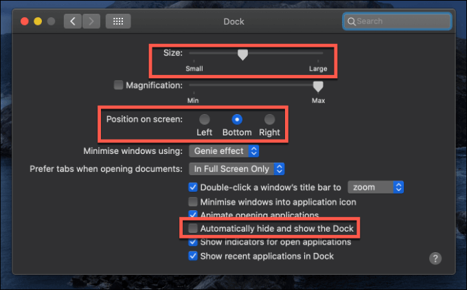 Dock preferences 