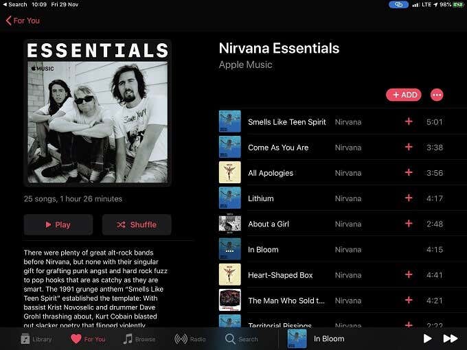 Nirvana Essentials in Apple Music 