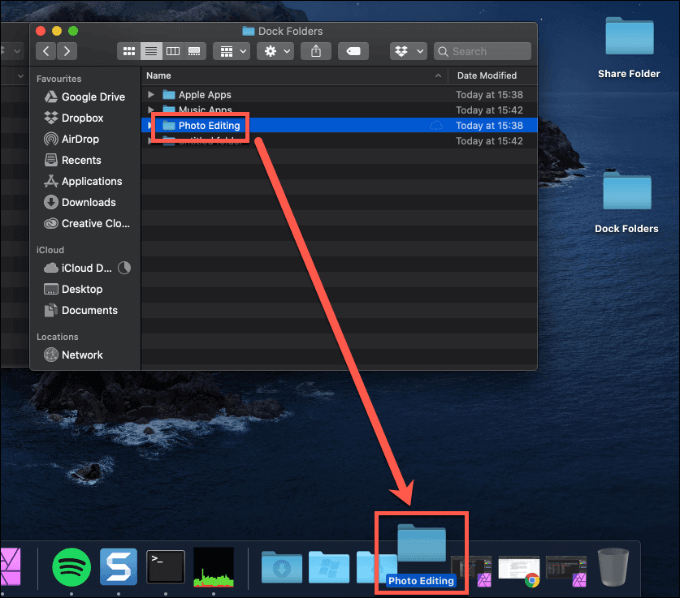 Photo Editing Folder dragged to Dock 