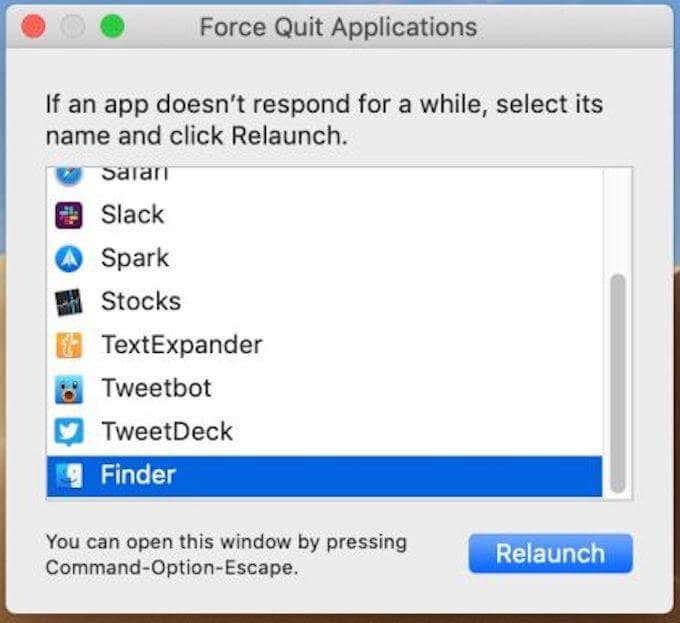 Force Quit Applications window 