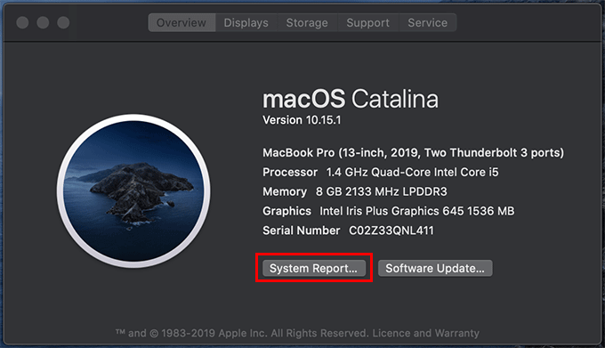 System Report button in About This Mac window 