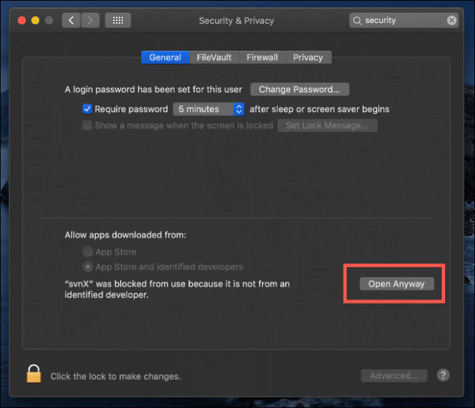 Open Anyway button in Security & Privacy 