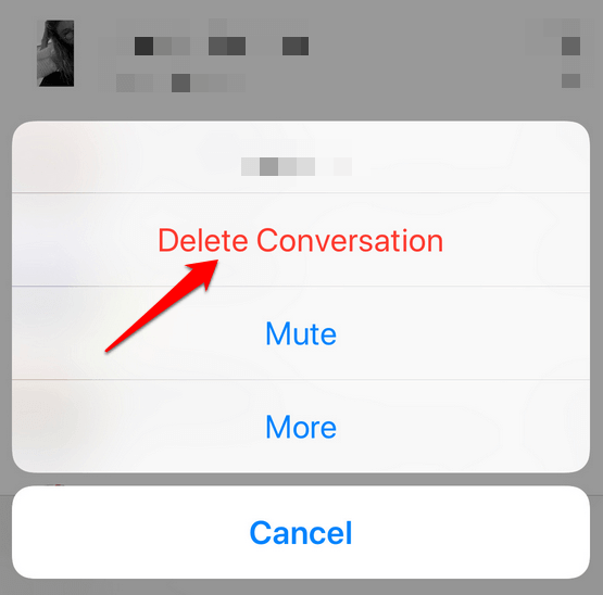 Delete Conversation popup menu 