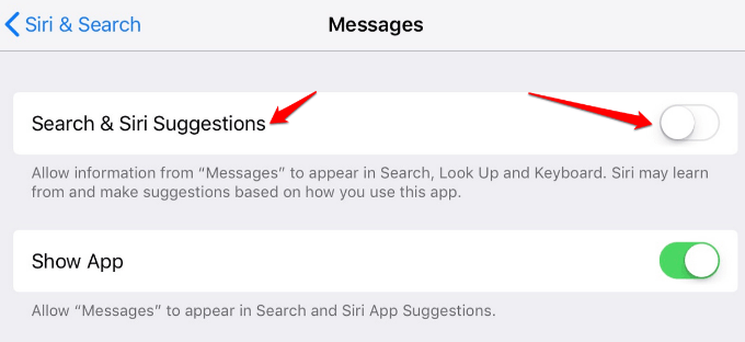 Search & Siri Suggestions in Messages window 