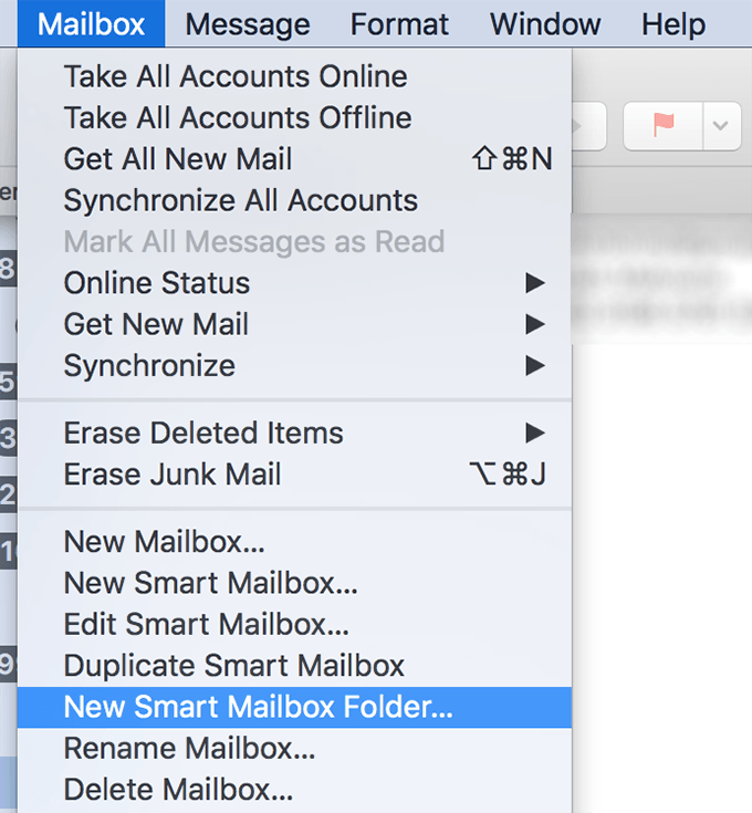 New Smart Mailbox Folder in Mailbox menu