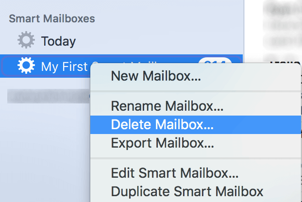 Delete Mailbox selected in right-click menu