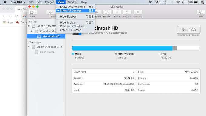 Show all Devices in Disk Utility menu 